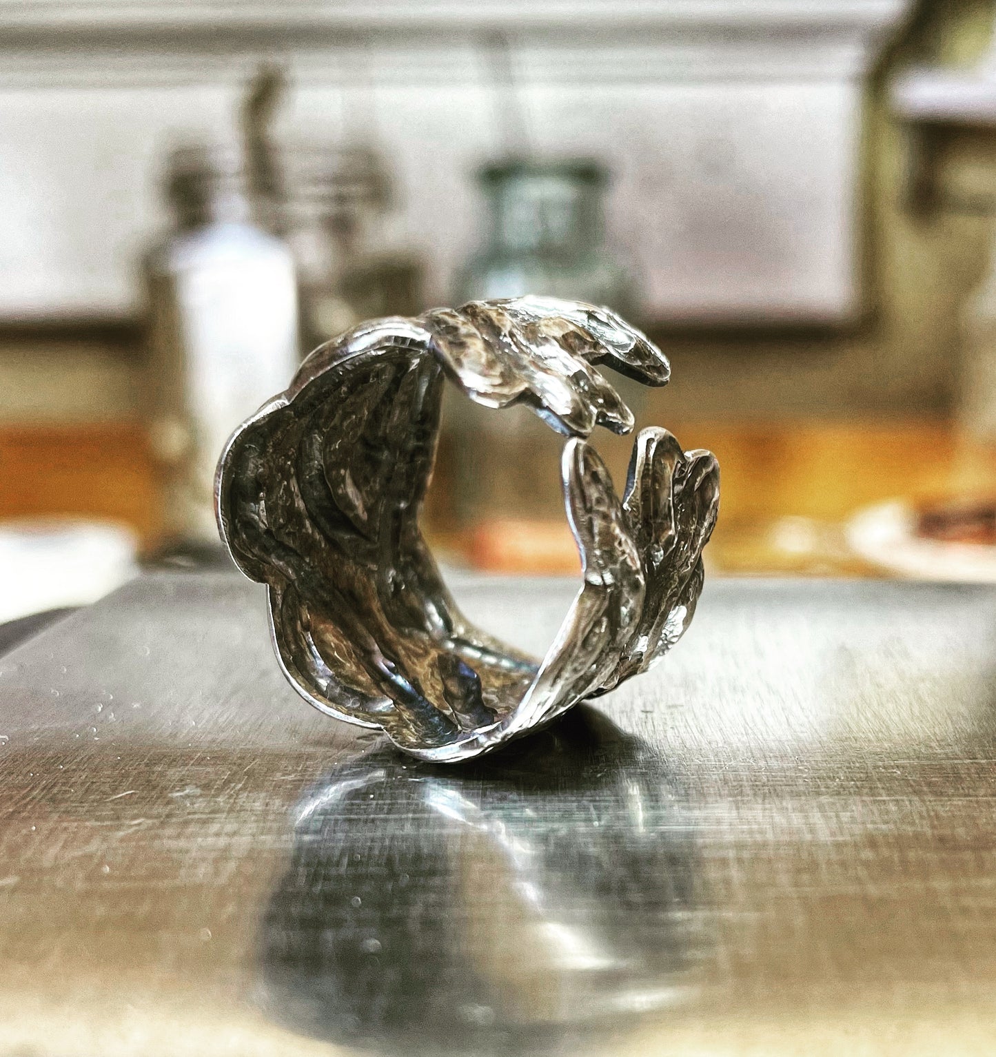 Repousse Silver Ring Size 9