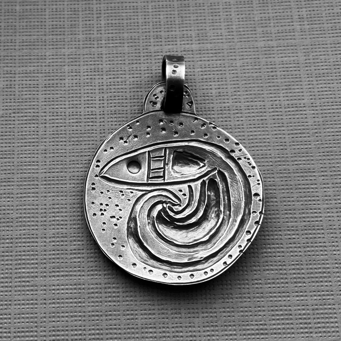 Silver Repousse Celtic Fish Pendant